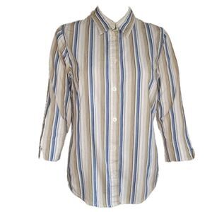Vintage Lemon Grass studio button down striped cotton casual shirt.